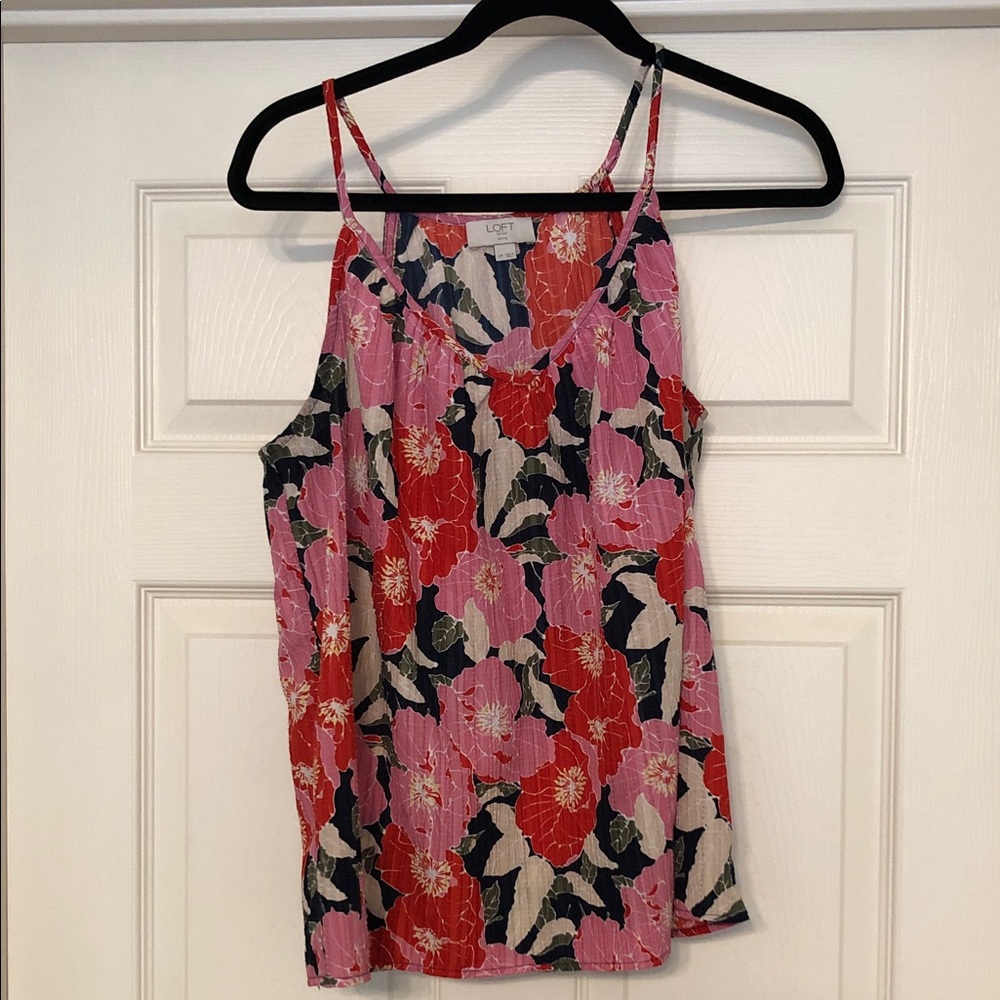 LOFT Floral Pink & Red Spaghetti Strap Cami Size LP